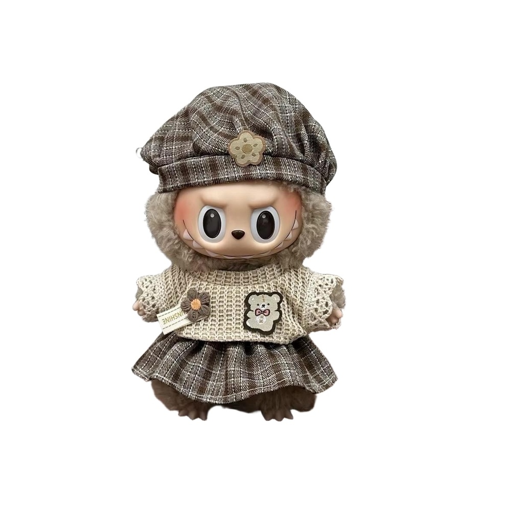 NWT Brown Beige Plaid Decorative Headband Skirt Set Doll Clothing (no doll)